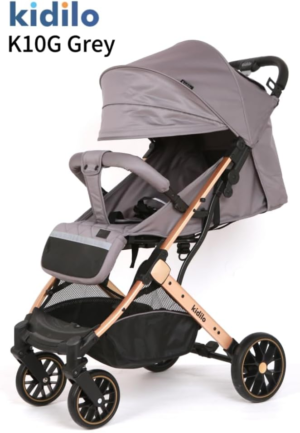 Coche Kidilo K10G gris con estructura dorada y cesta inferior